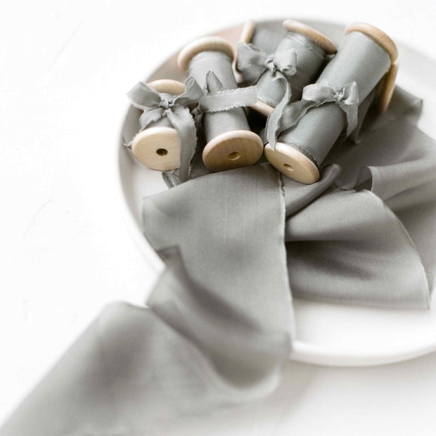 Grey Fantail - Frayed Silk Ribbon