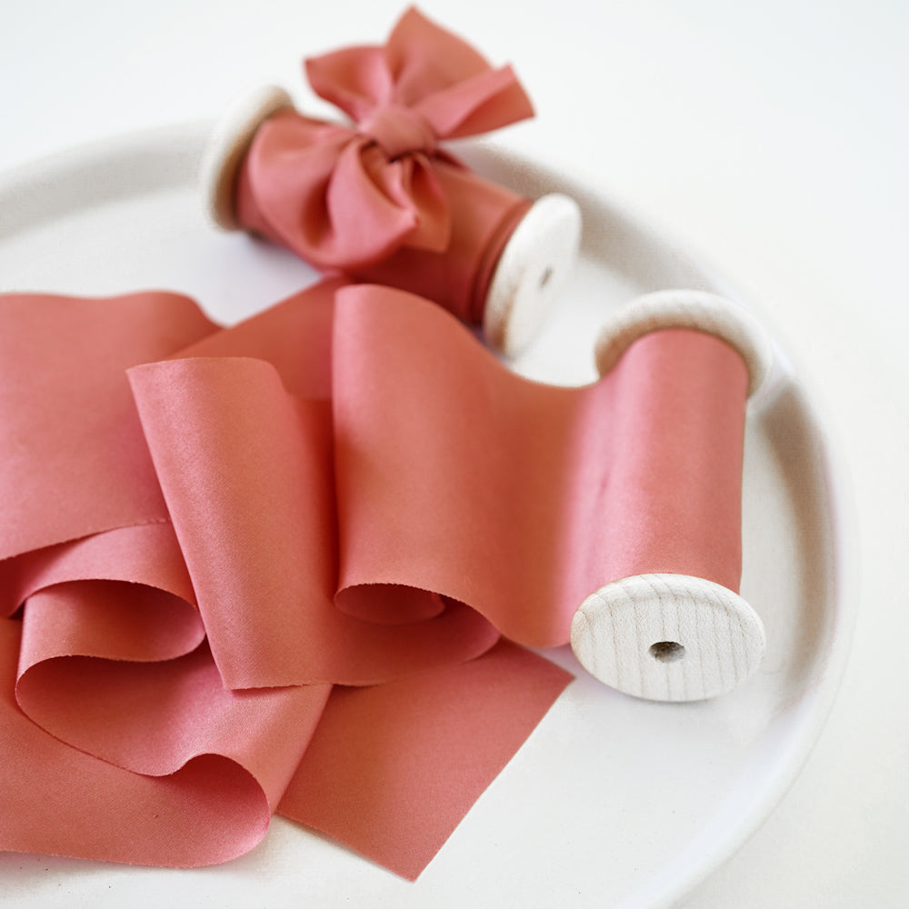 Burnt Coral Unfrayed Silk Ribbon songbirdsilk